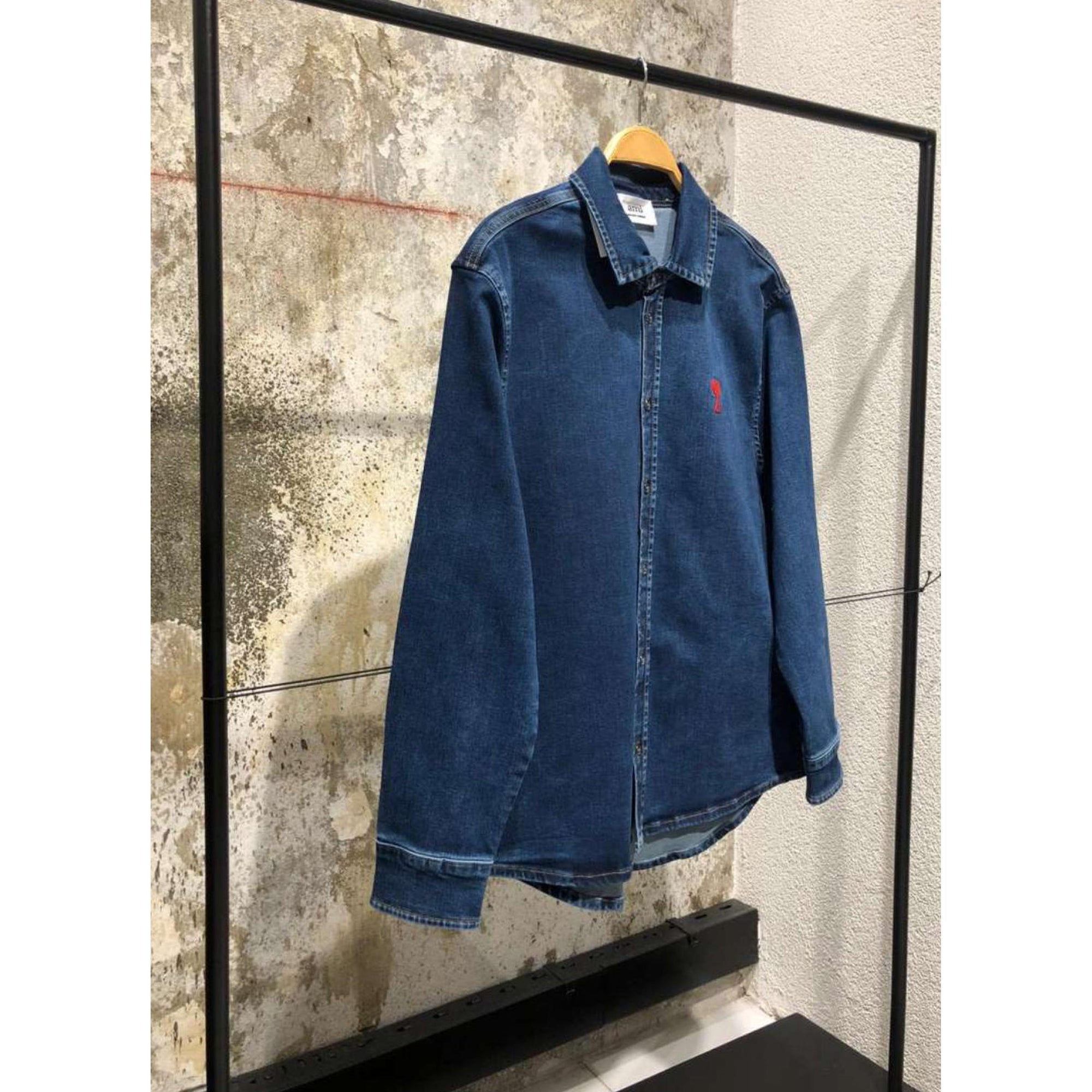 Dark Blue Denim Shirt with Embroidered Logo