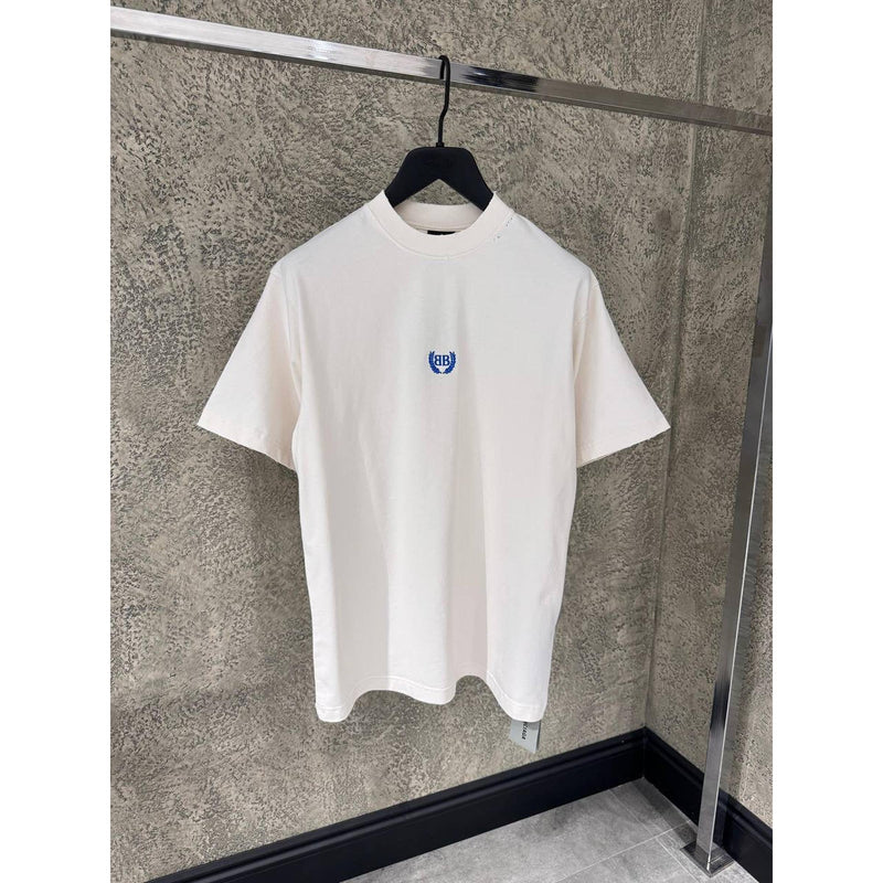 White Oversized T-Shirt with Small  Blue Logo