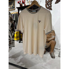 Cream Cotton T-shirt with Embroidered Logo