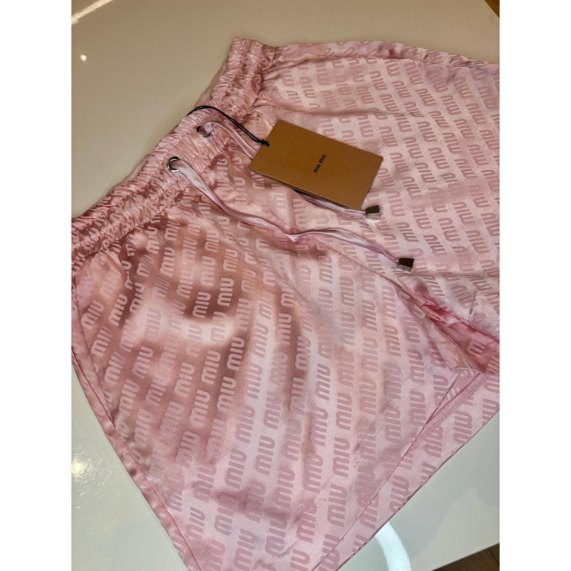 Satin Women Pink Monogram Shorts