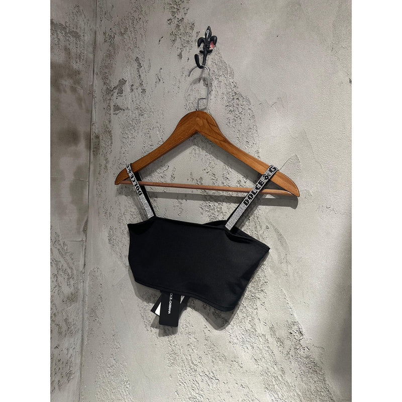 Black Women Crop Top with Crystals