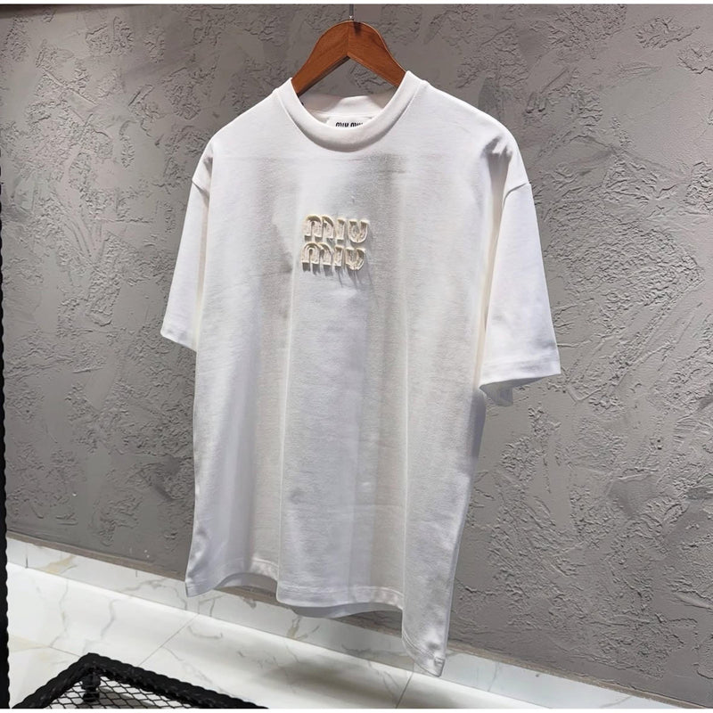 White Oversized T-Shirt with Embroidered Logo