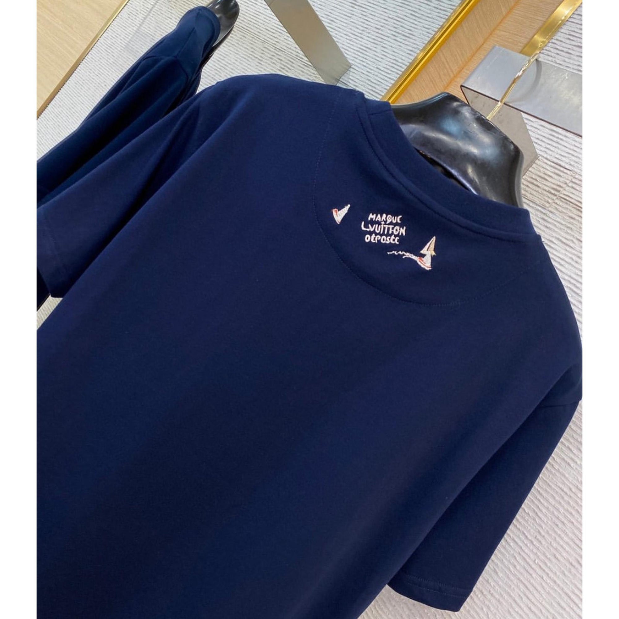 Dark Blue Oversized T-Shirt with Embroidered Logo