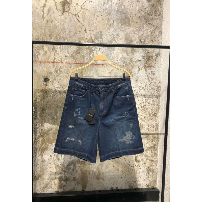 Blue Denim Shorts with Metal Logo