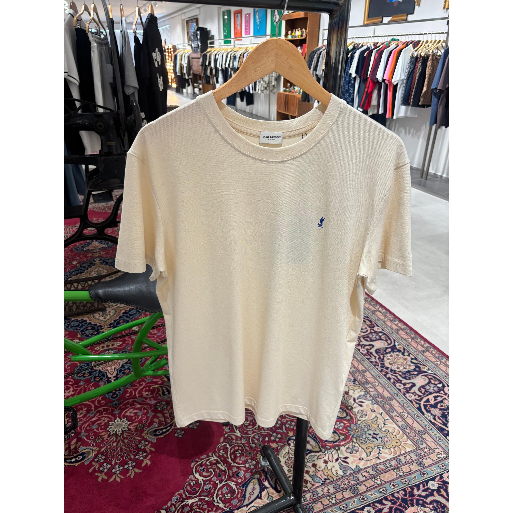 Cream Cotton T-shirt with Embroidered Logo