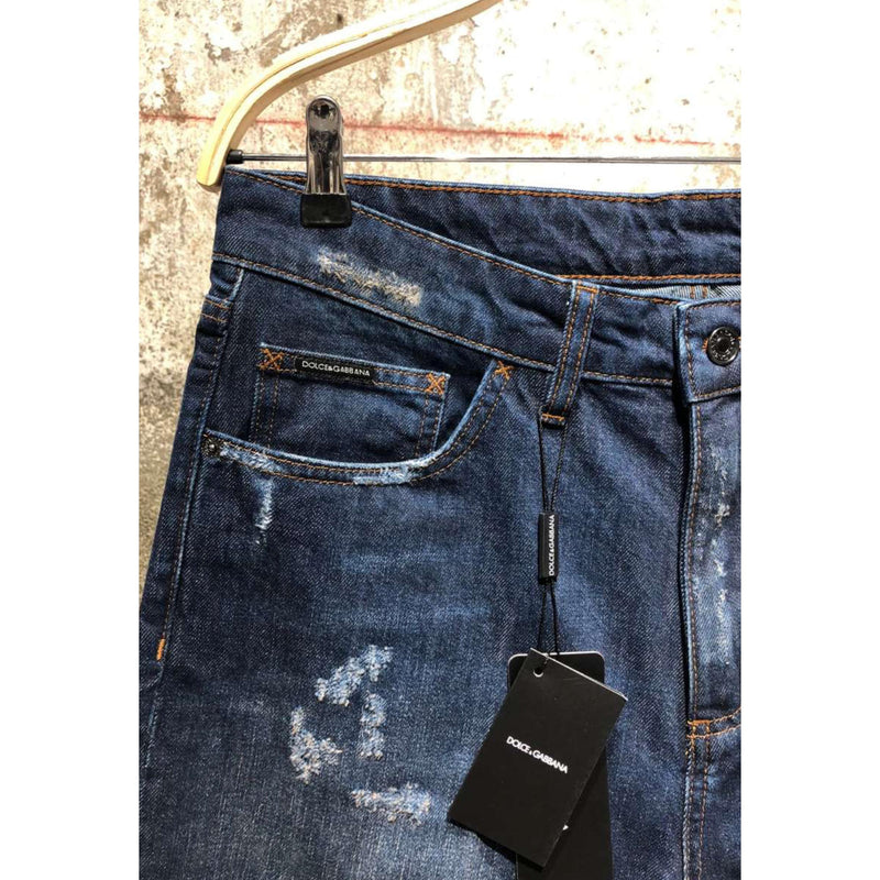 Blue Denim Shorts with Metal Logo