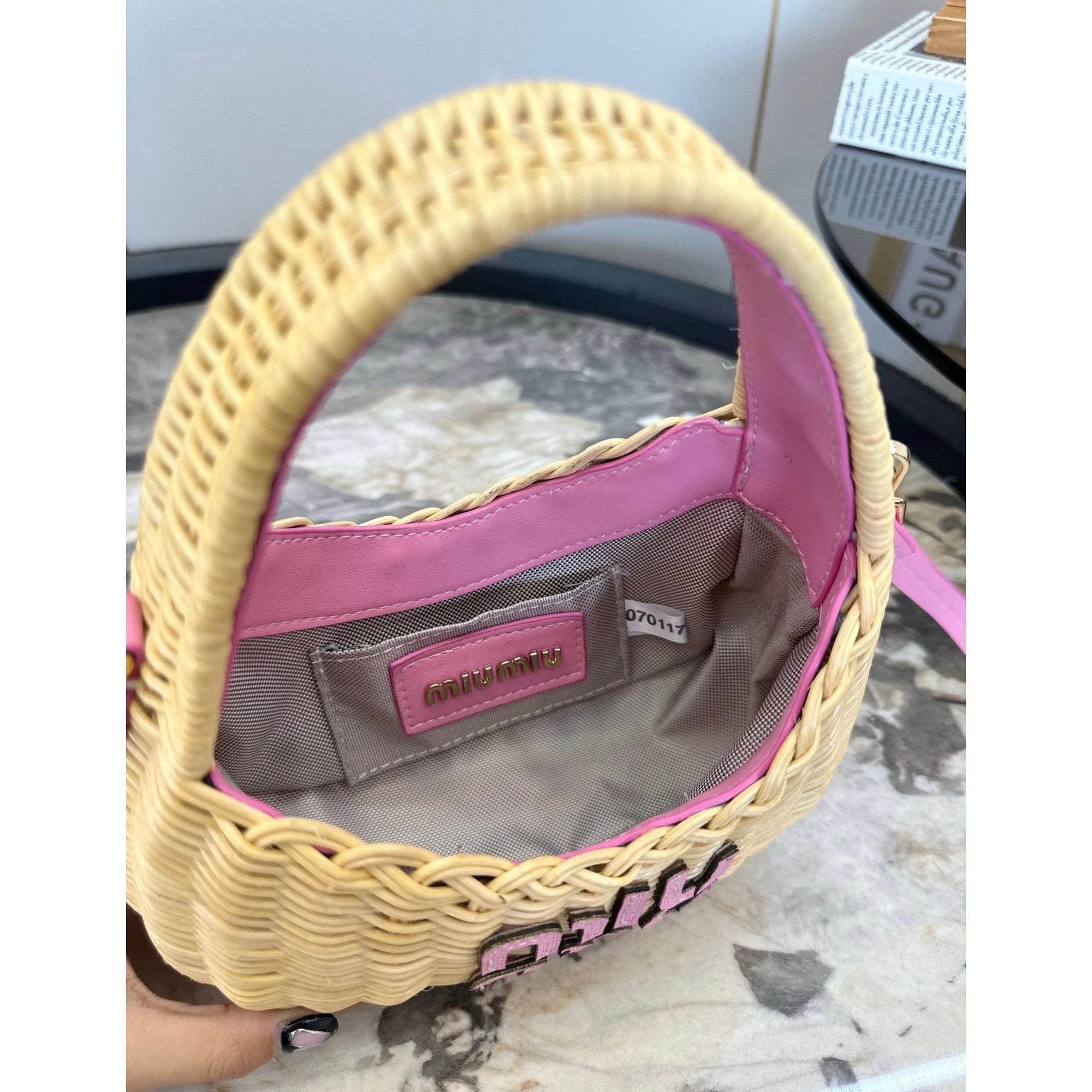 Women Straw Mini Bag with Pink