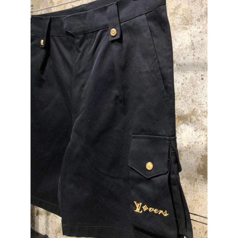 Black Cargo Shorts with Embroidered Logo