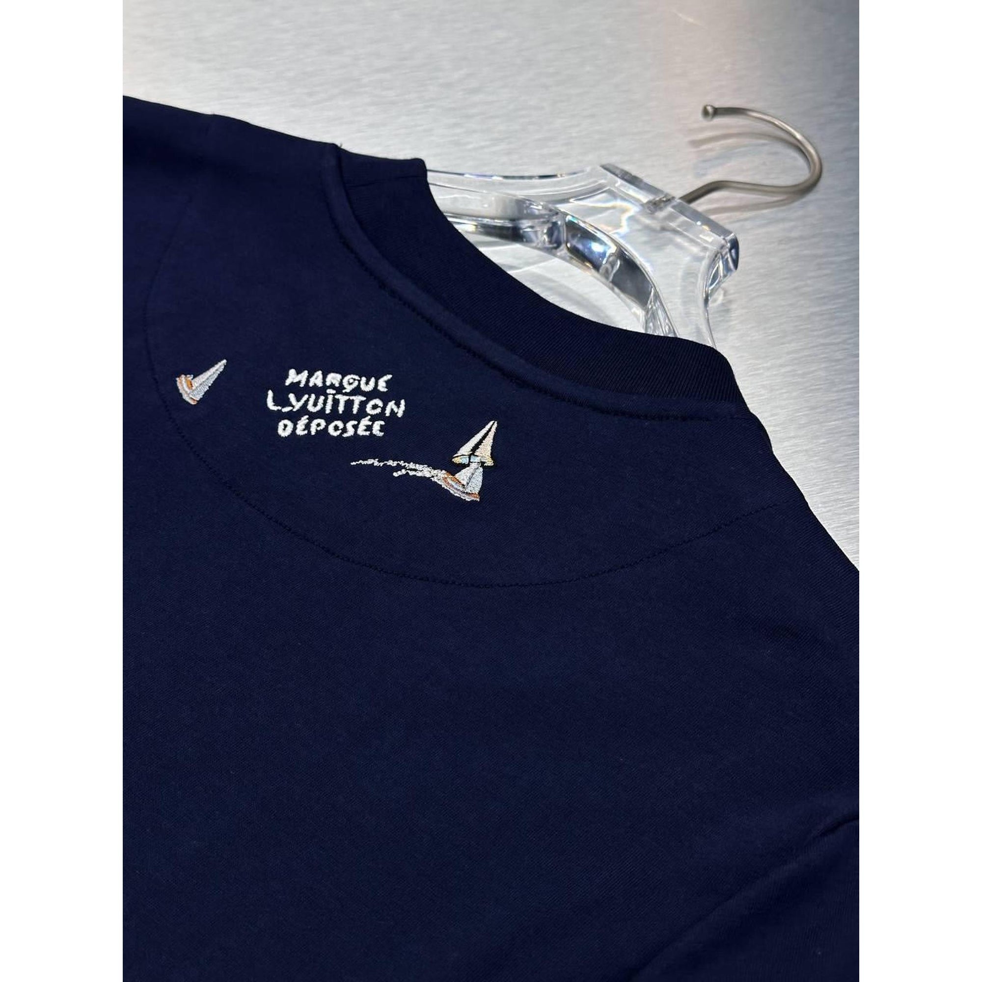 Dark Blue Oversized T-Shirt with Embroidered Logo