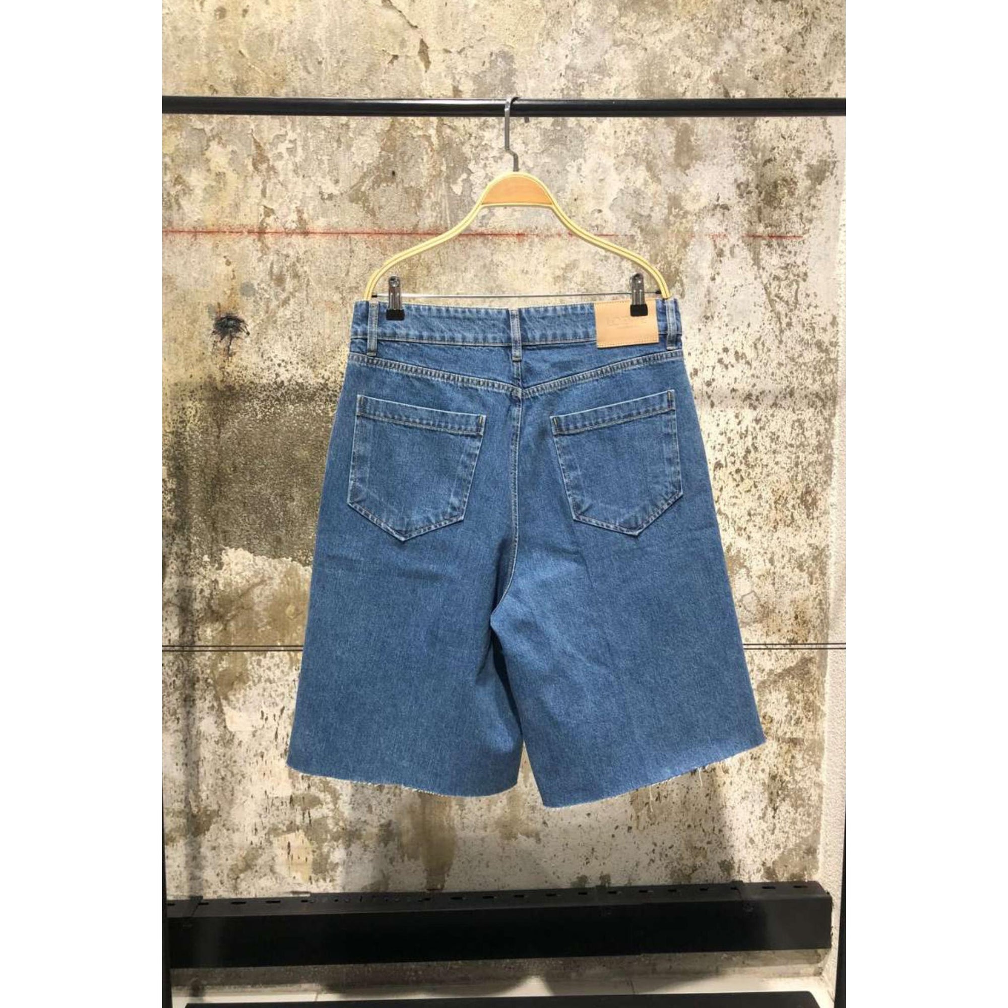 Blue Denim Shorts with Embroidered Logo