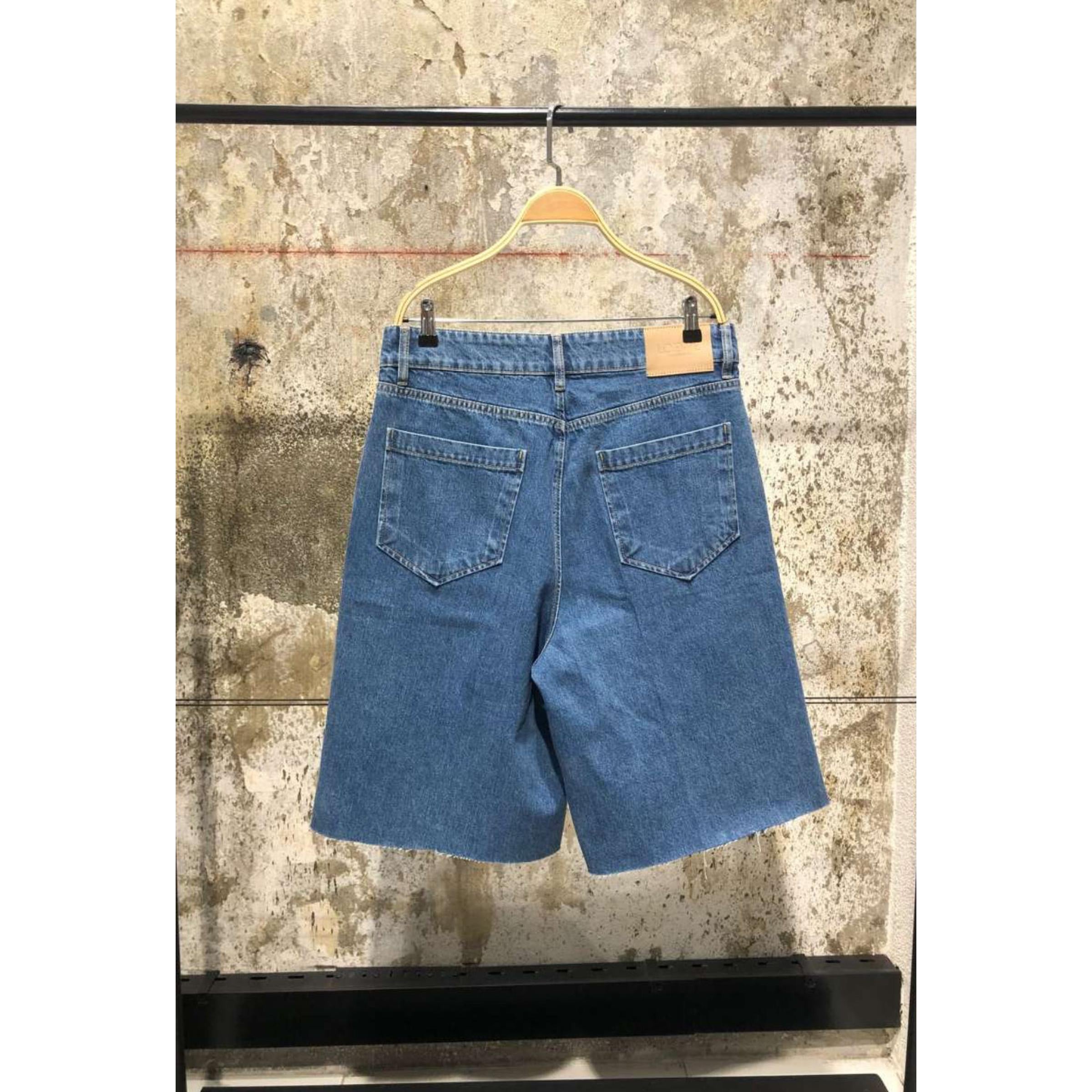 Blue Denim Shorts with Embroidered Logo