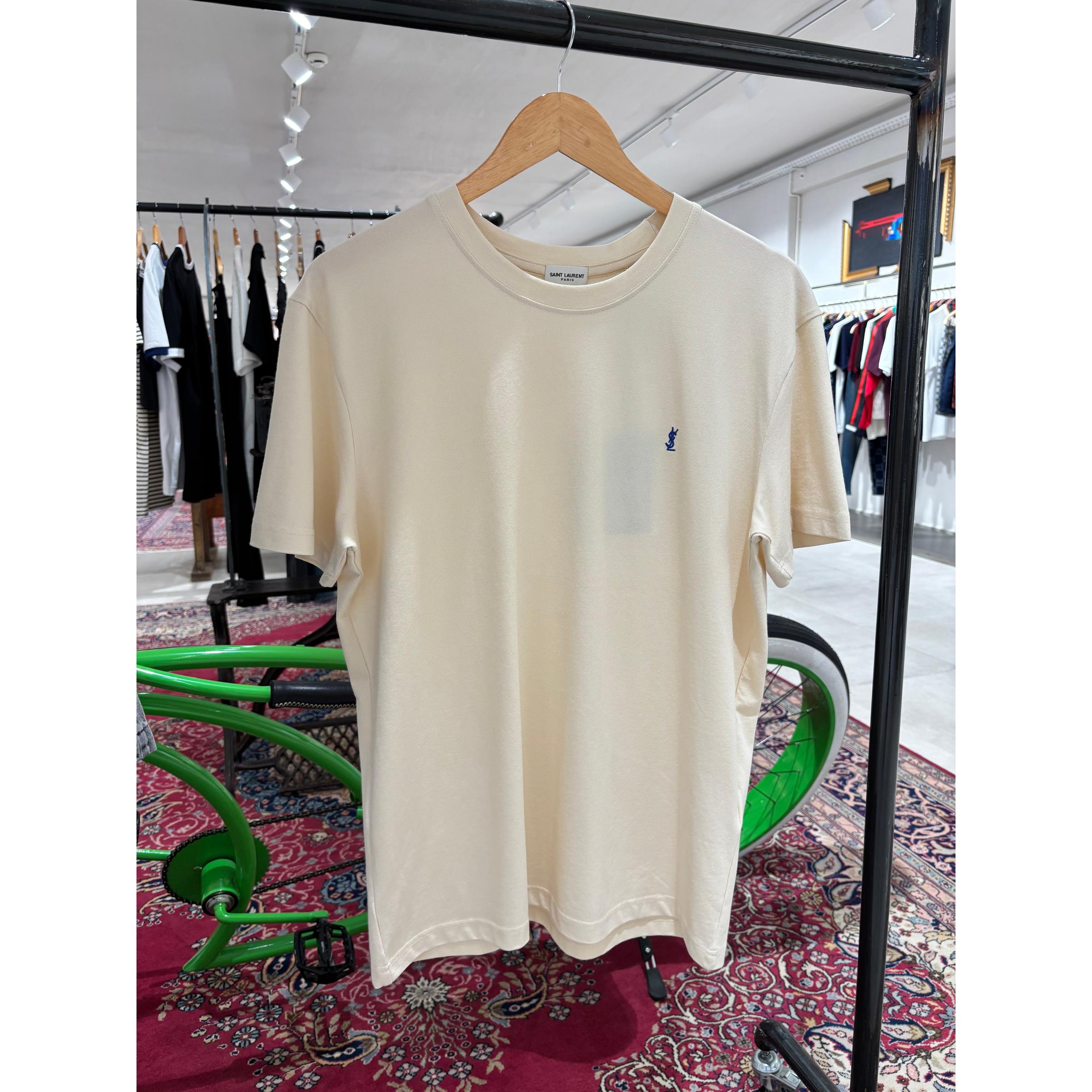 Cream Cotton T-shirt with Embroidered Logo