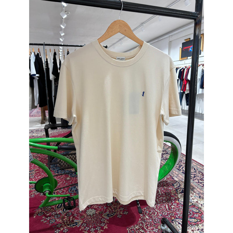 Cream Cotton T-shirt with Embroidered Logo
