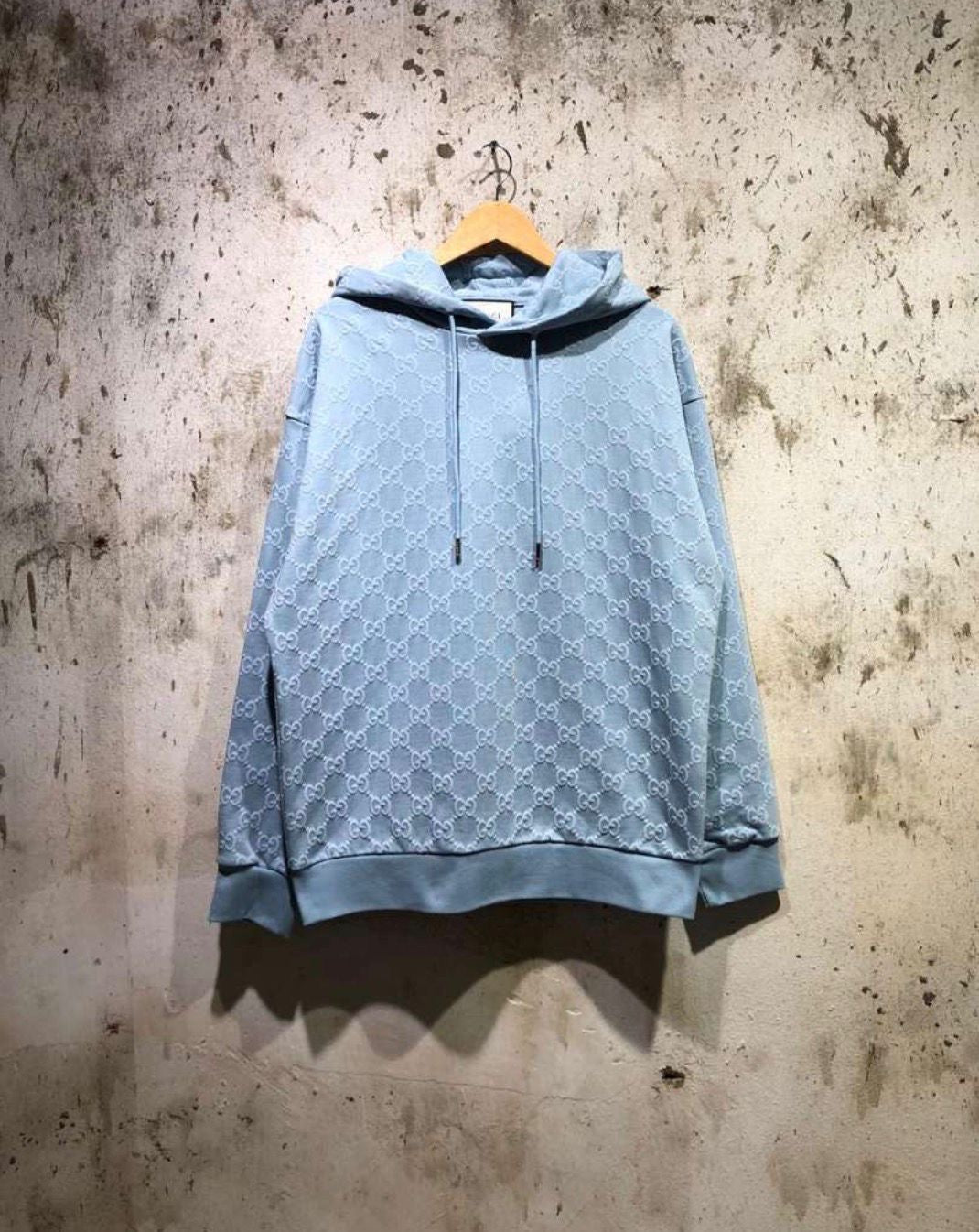 Light Blue Cotton Monogram Hoodie