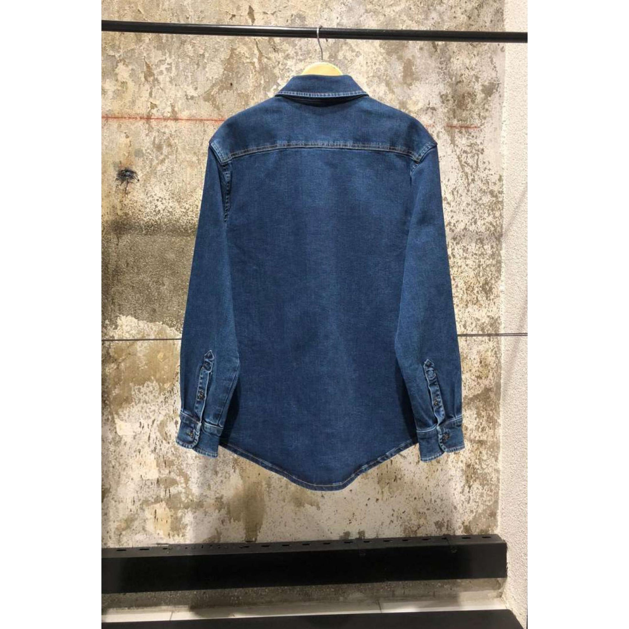 Dark Blue Denim Shirt with Embroidered Logo