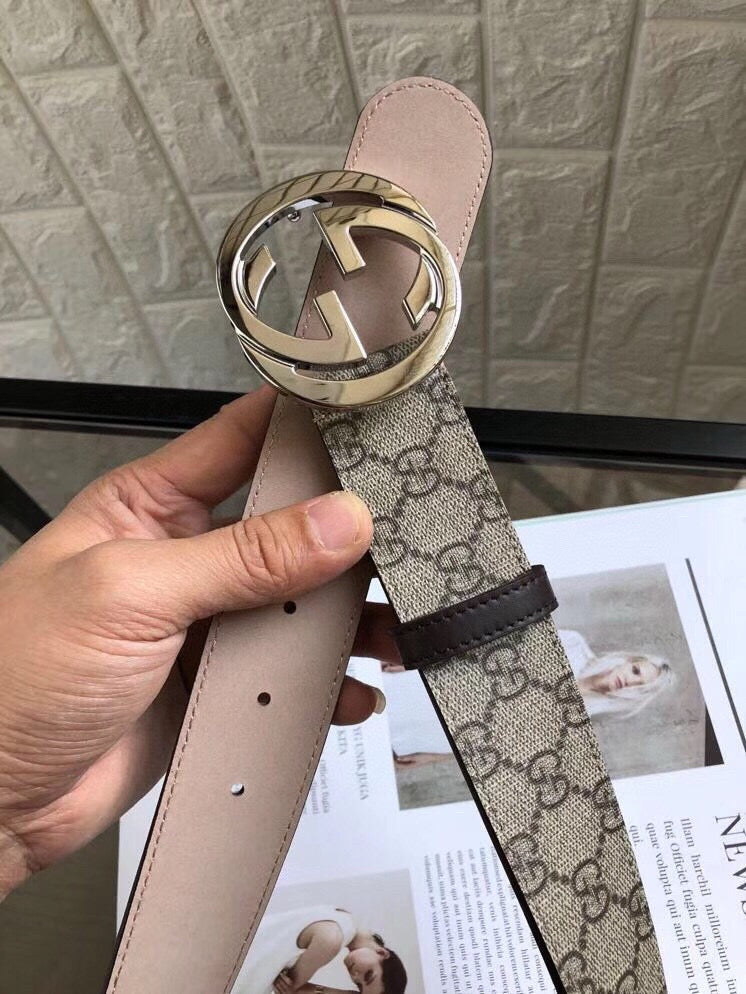 Real Leather Beige Monogram Belt