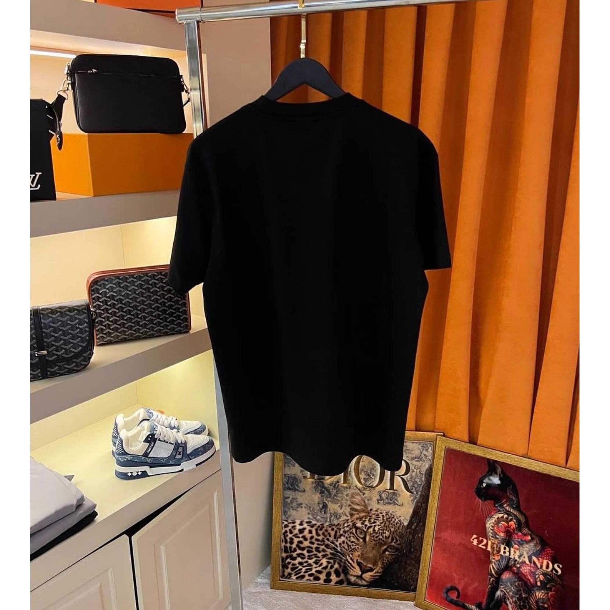 Black Oversized T-Shirt with Stitched Logo