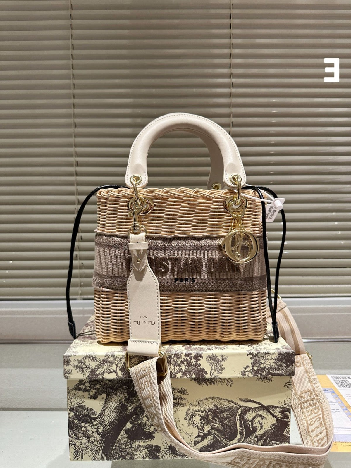 Lady Wicker Oblique Beige Natural Rattan Bag