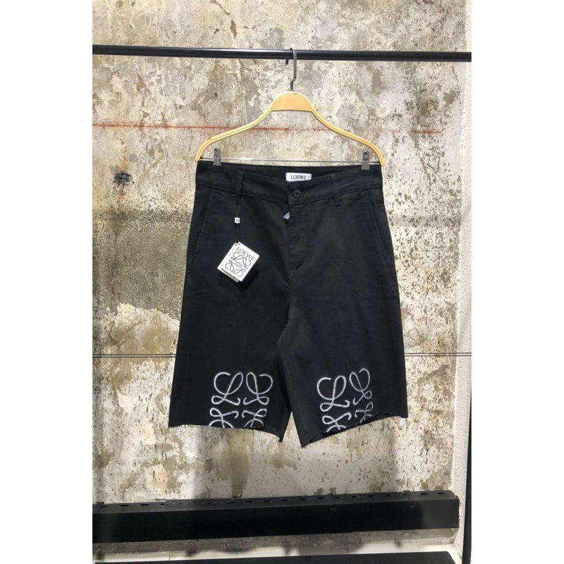 Black Denim Shorts with Embroidered Logo