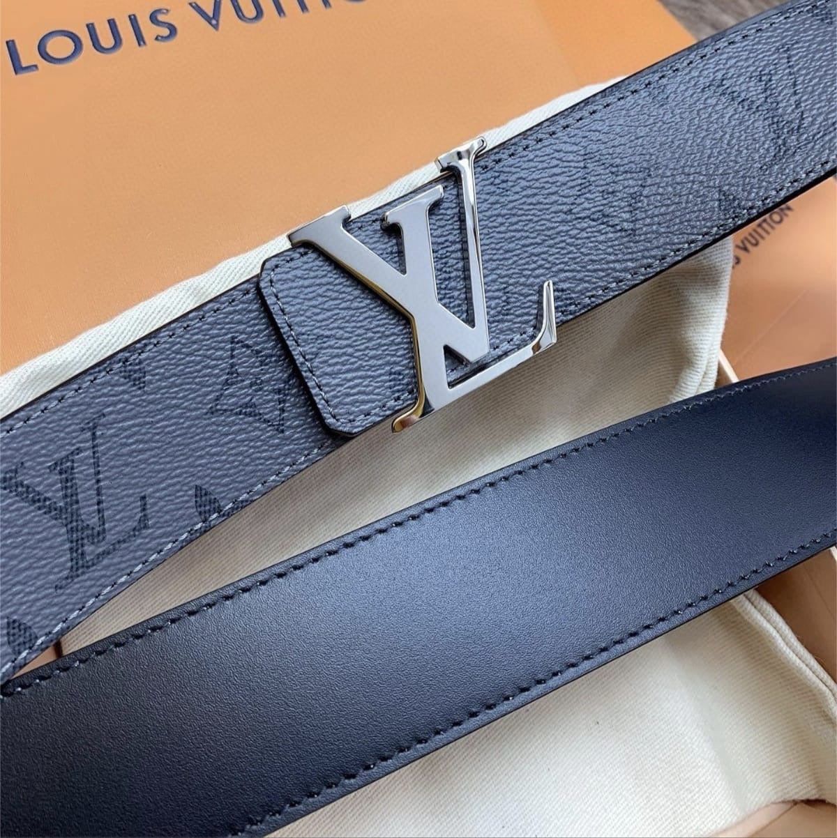 Real Leather Grey Monogram Belt