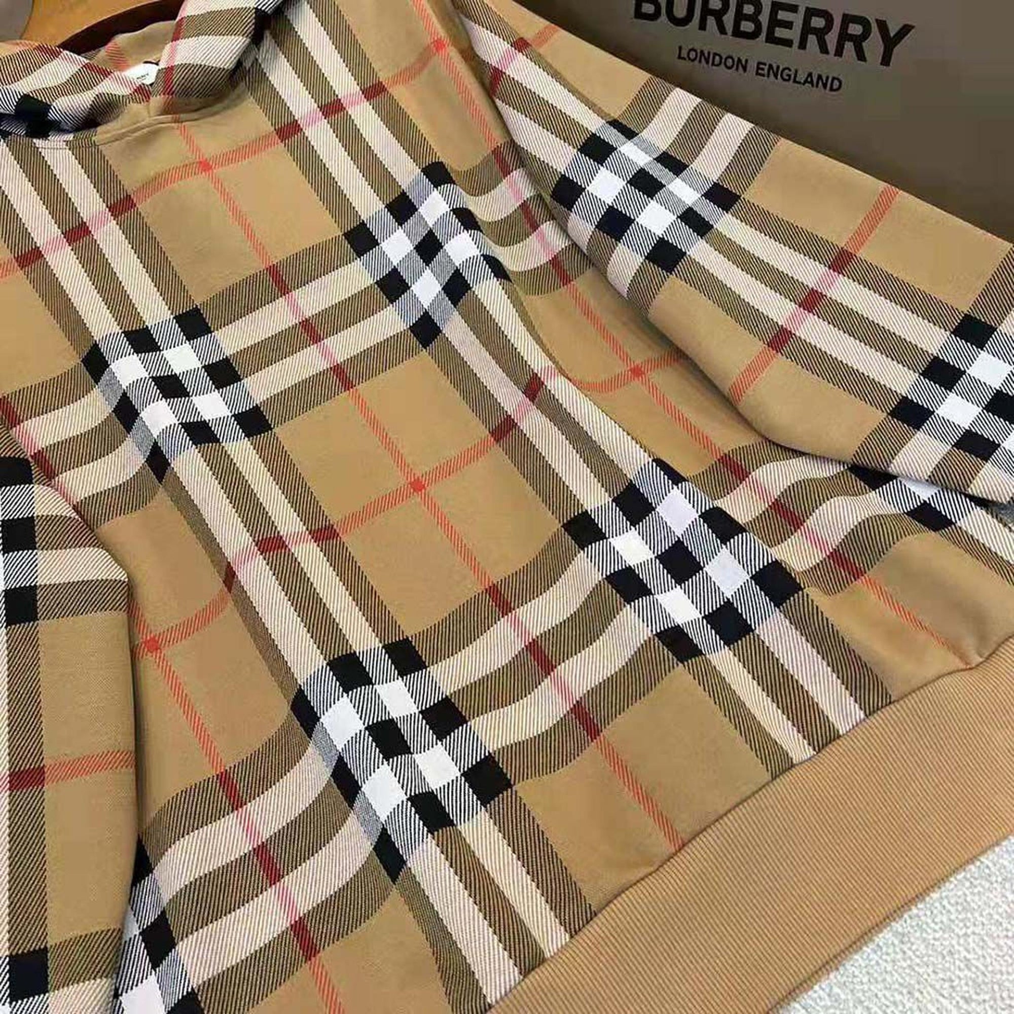 Beige Checkered Cotton Hoodie