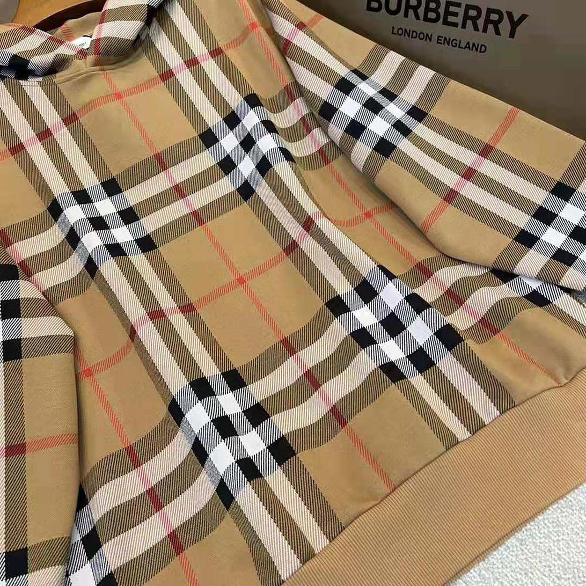 Beige Checkered Cotton Hoodie