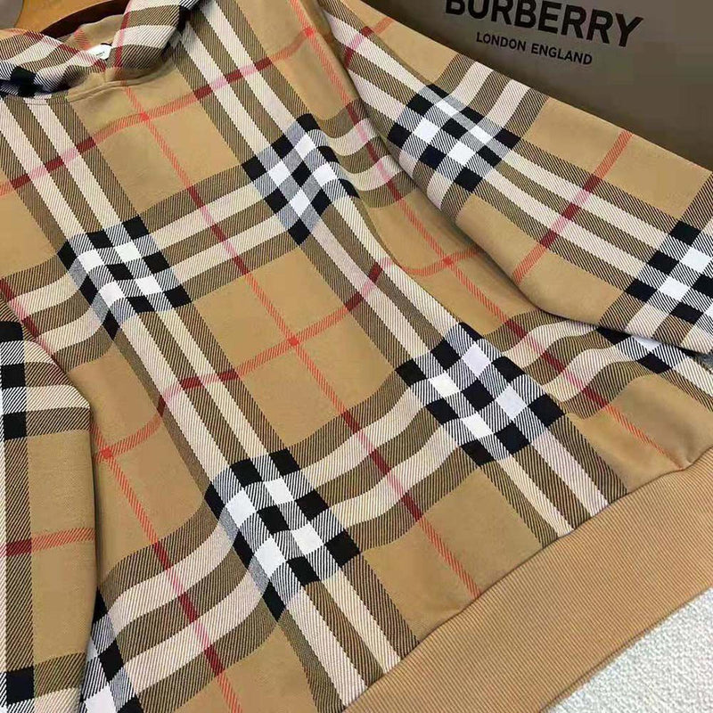 Beige Checkered Cotton Hoodie
