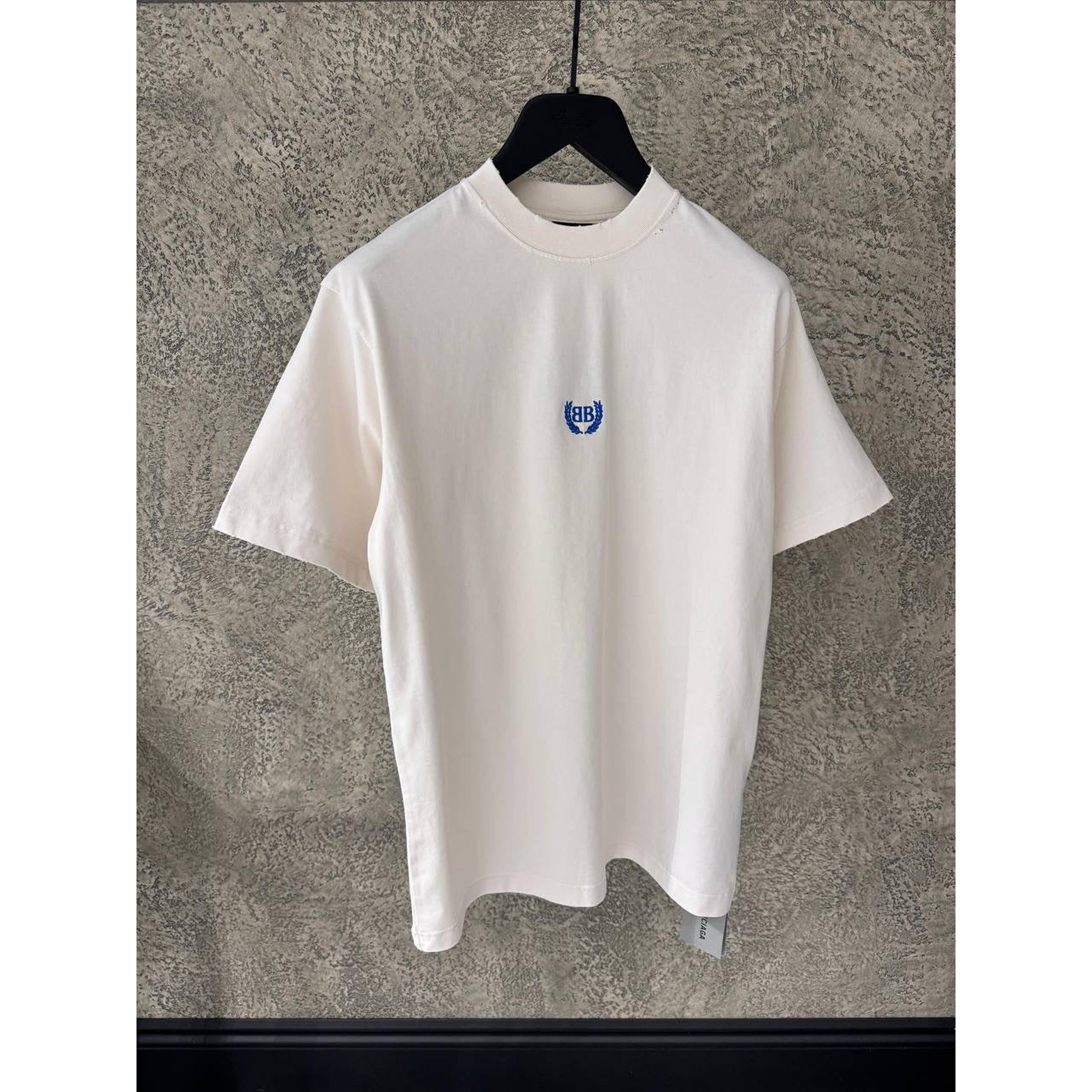 White Oversized T-Shirt with Small  Blue Logo