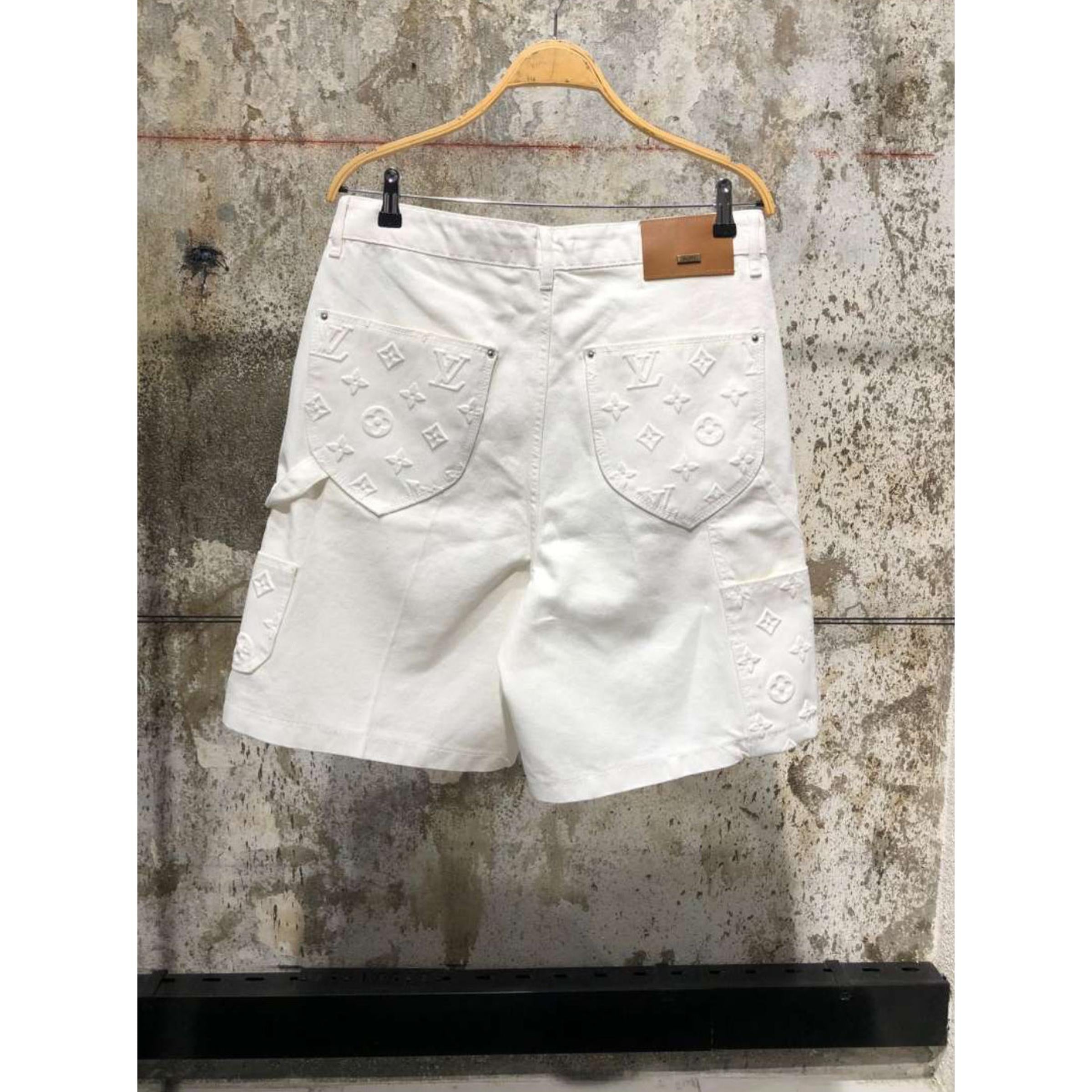 White Denim Monogram Shorts