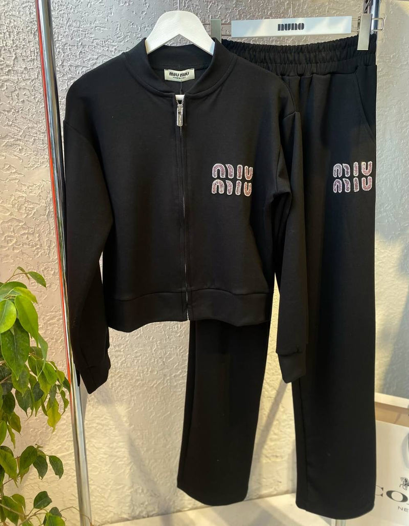 Black Cotton Tracksuit in 2 Pieces