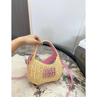 Women Straw Mini Bag with Pink