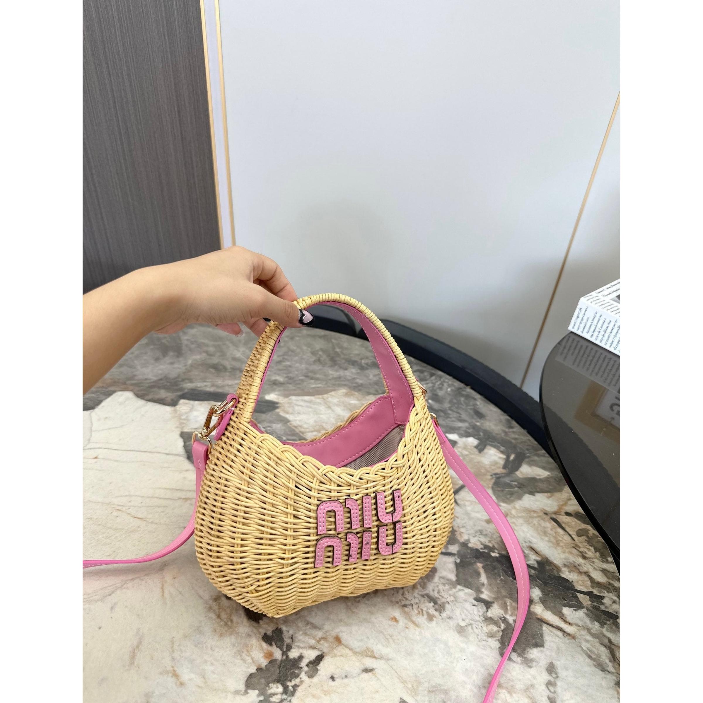Women Straw Mini Bag with Pink