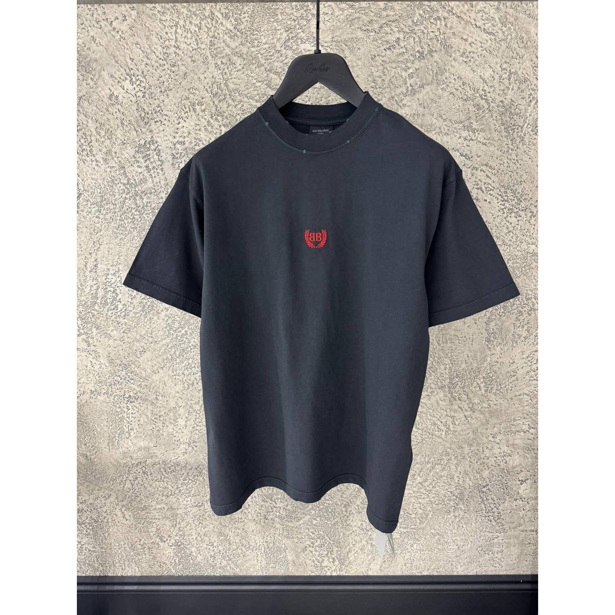 Black Oversized T-Shirt with Small Red Logo