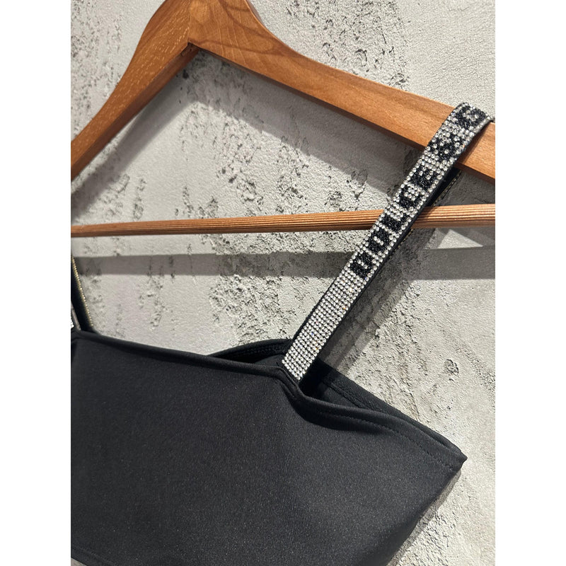 Black Women Crop Top with Crystals