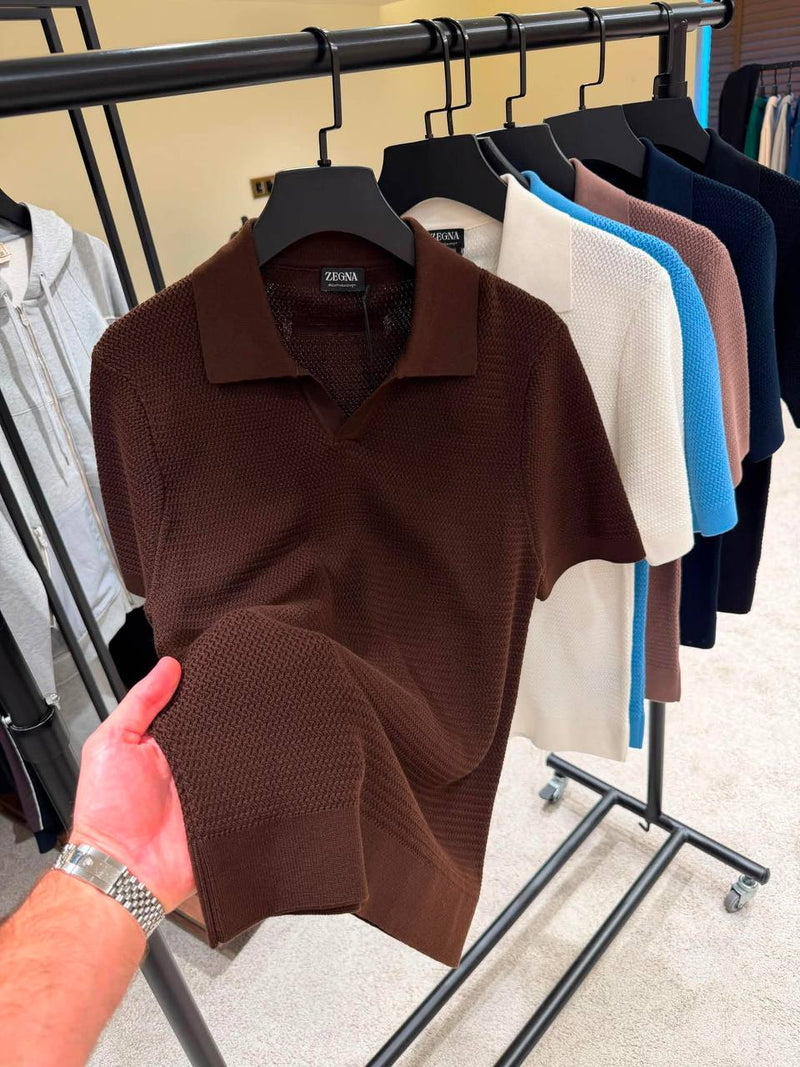 Brown Knitted Polo T-shirt
