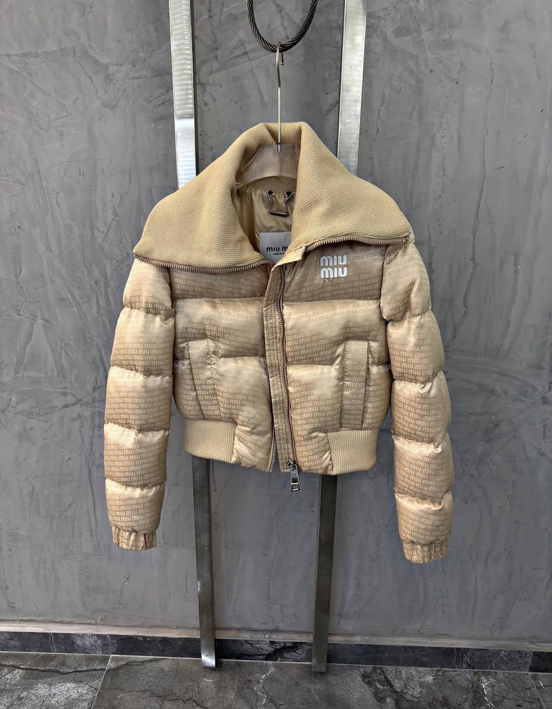 Beige Women Short Puffer Jacket