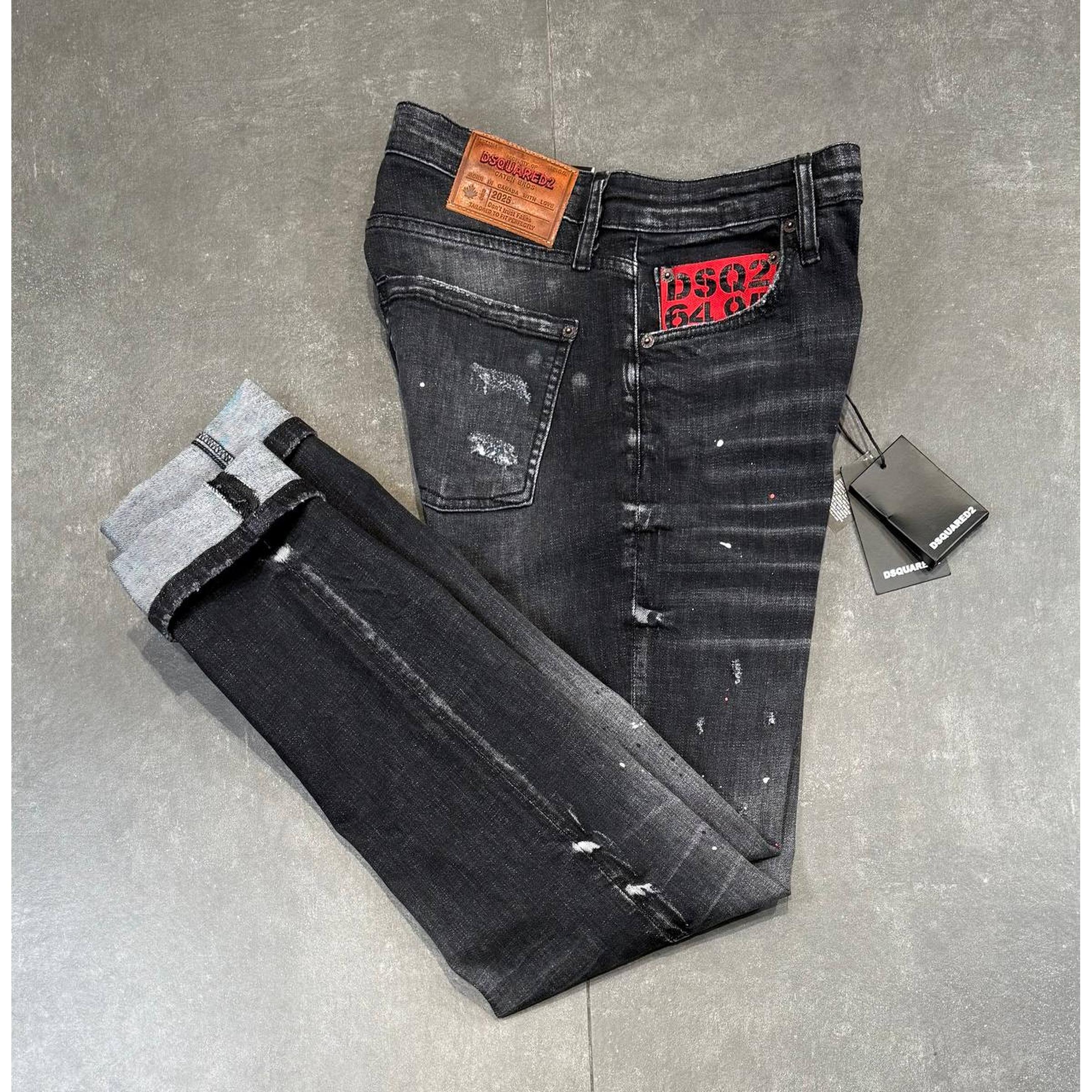 Black Sprayed Jeans with Red Label