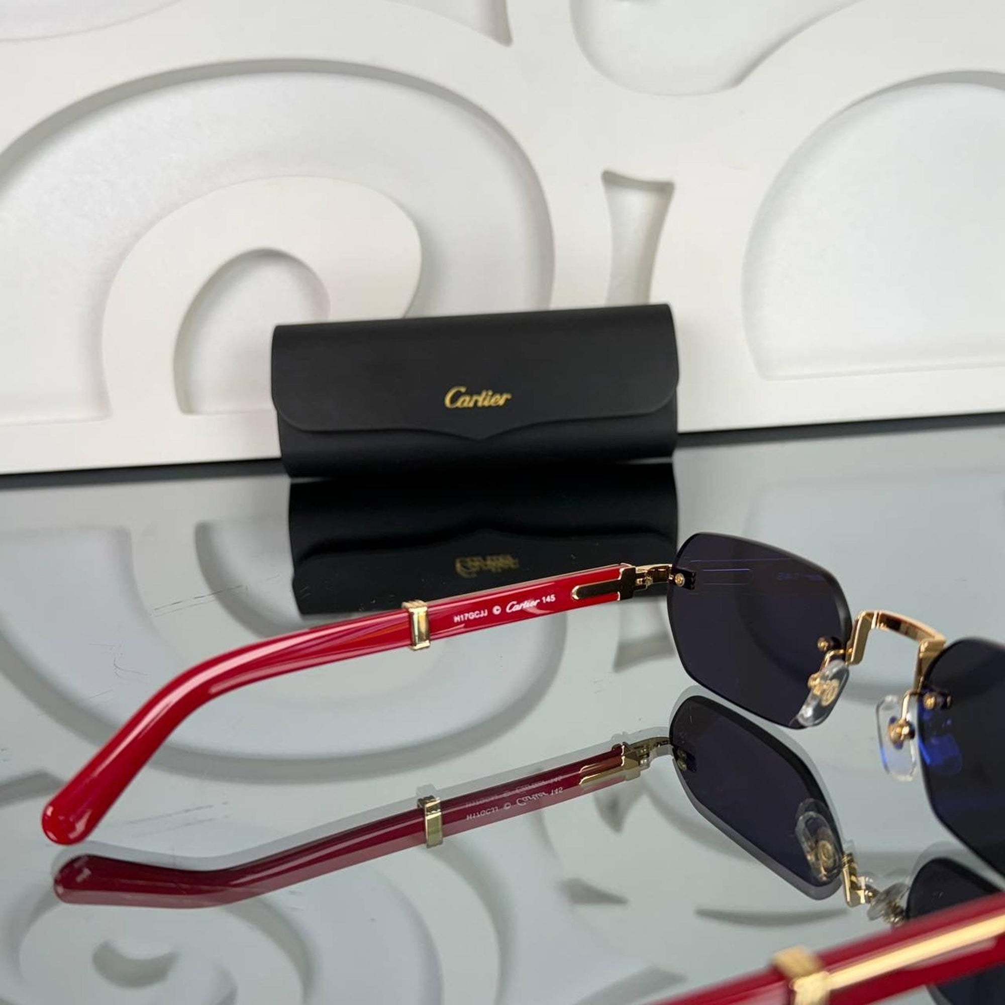 Black Sunglasses with Red Golden Frames