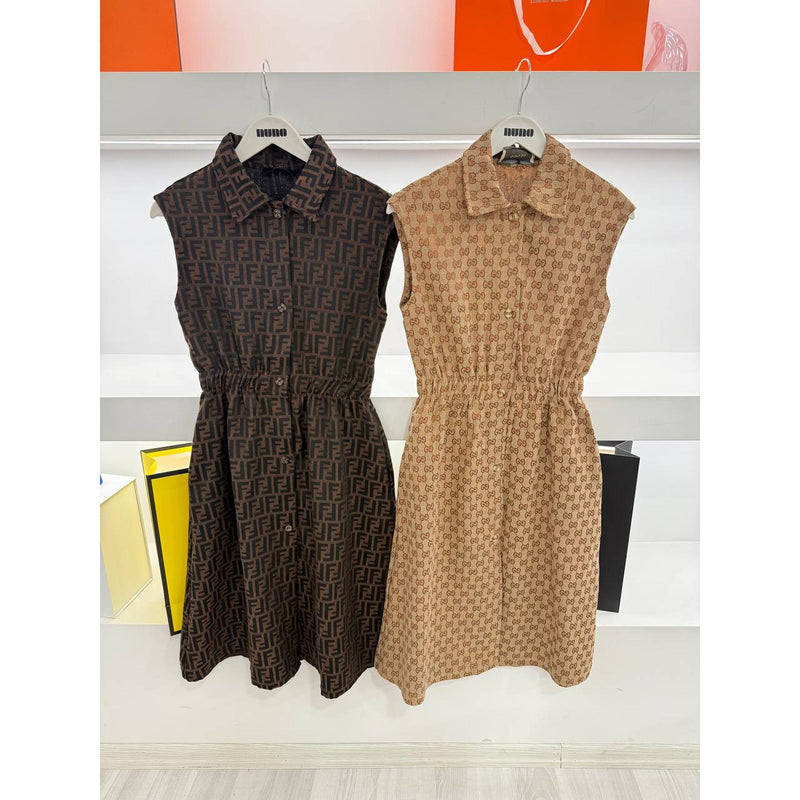 Beige Monogram Women Summer Dress