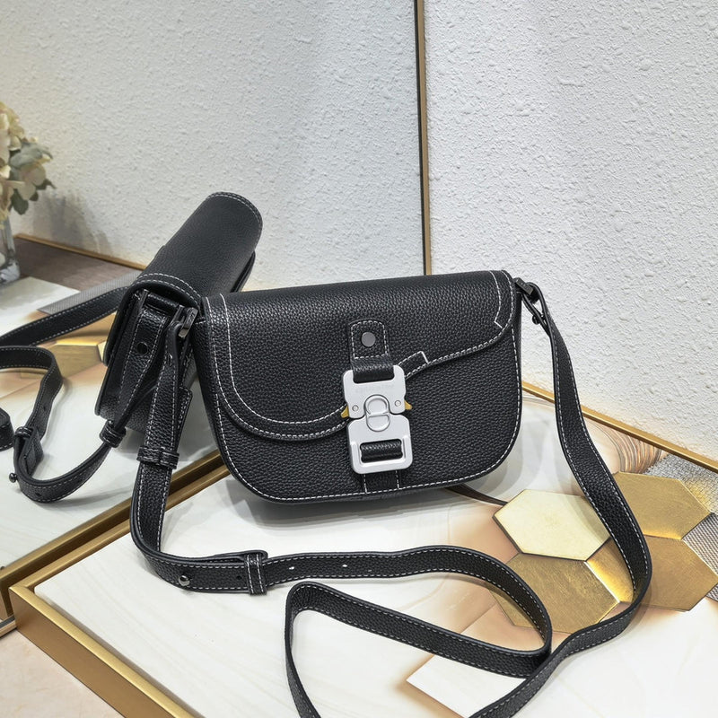 Black Real Leather Mini Saddle Messenger Bag