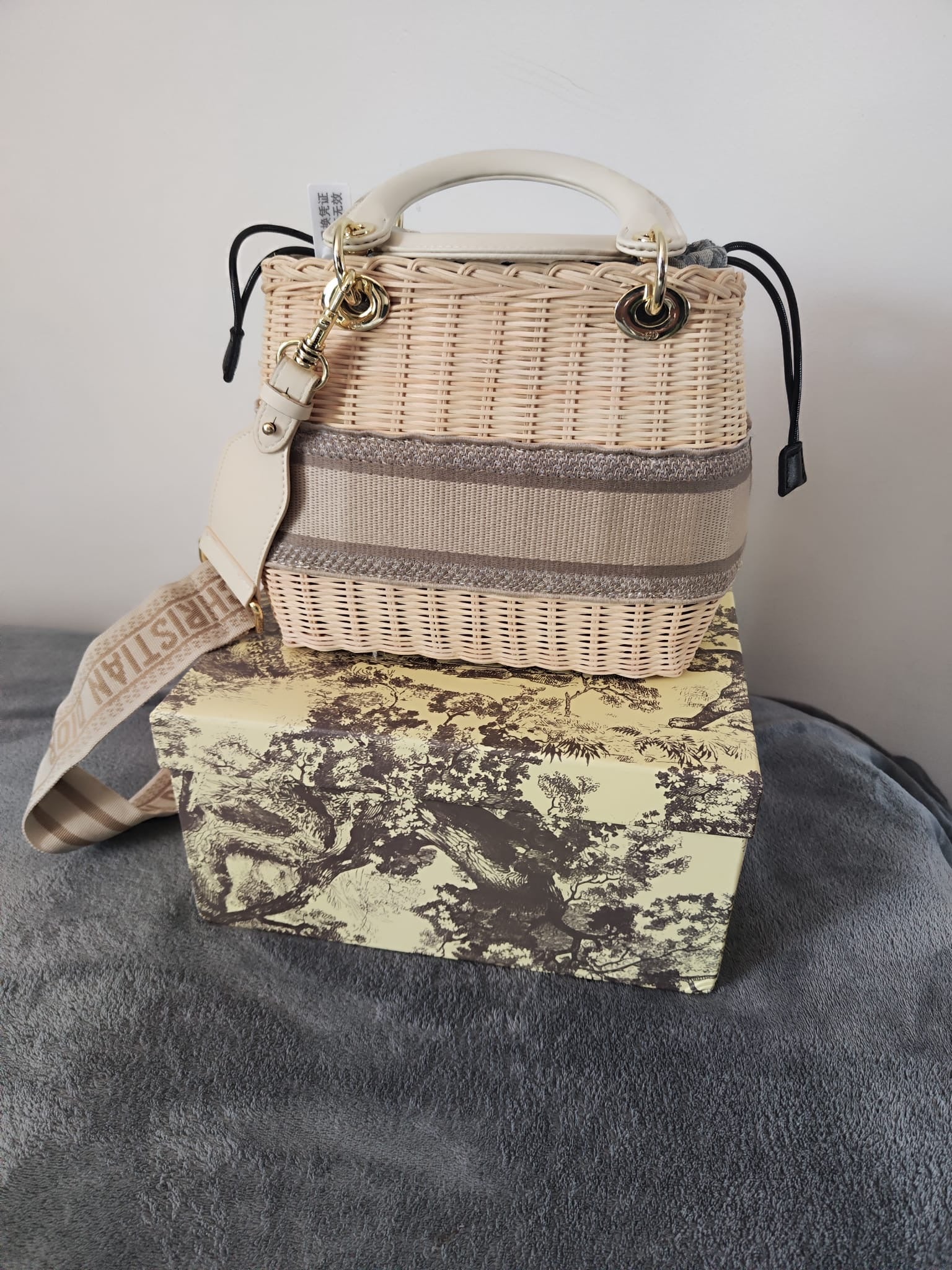 Lady Wicker Oblique Beige Natural Rattan Bag