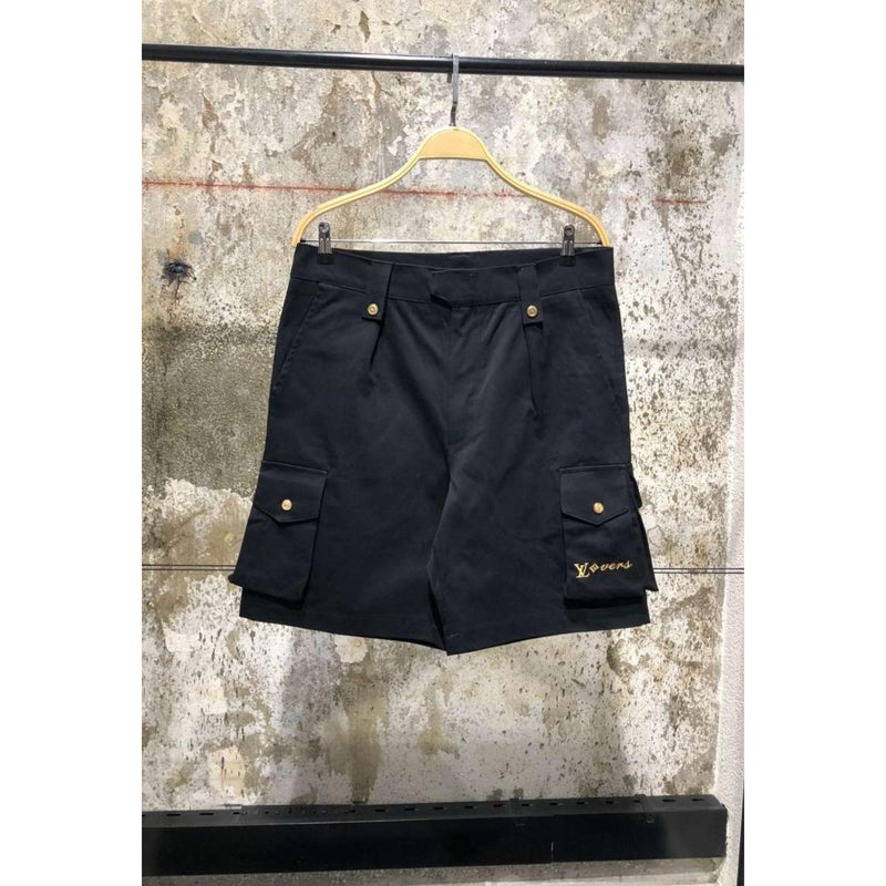 Black Cargo Shorts with Embroidered Logo