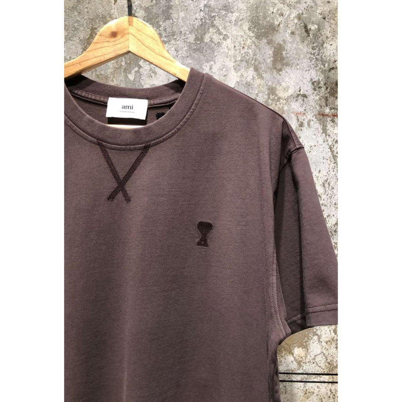 Brown Cotton T-shirt with Embroidered Logo