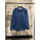 Dark Blue Denim Shirt with Embroidered Logo
