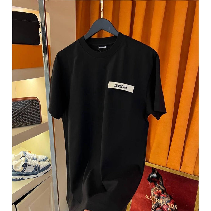 Black Oversized T-Shirt with Stitched Logo