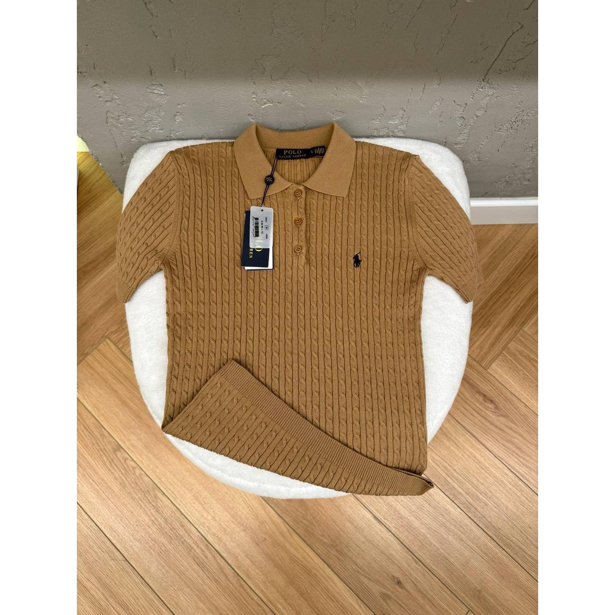 Smeđa ženska pletena polo bluza