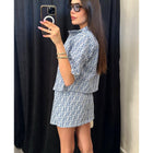 Blue Women Denim Monogram Set