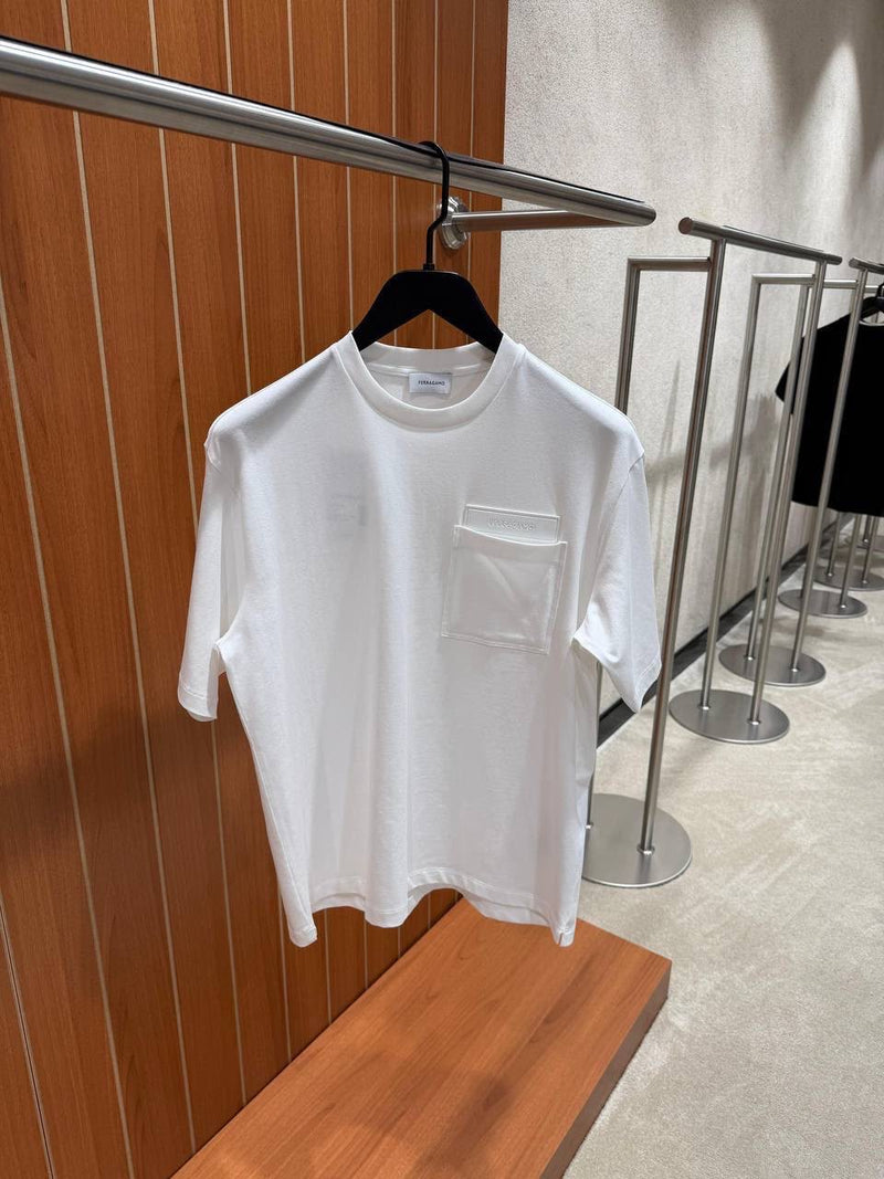 White Cotton T-shirt with Pocket