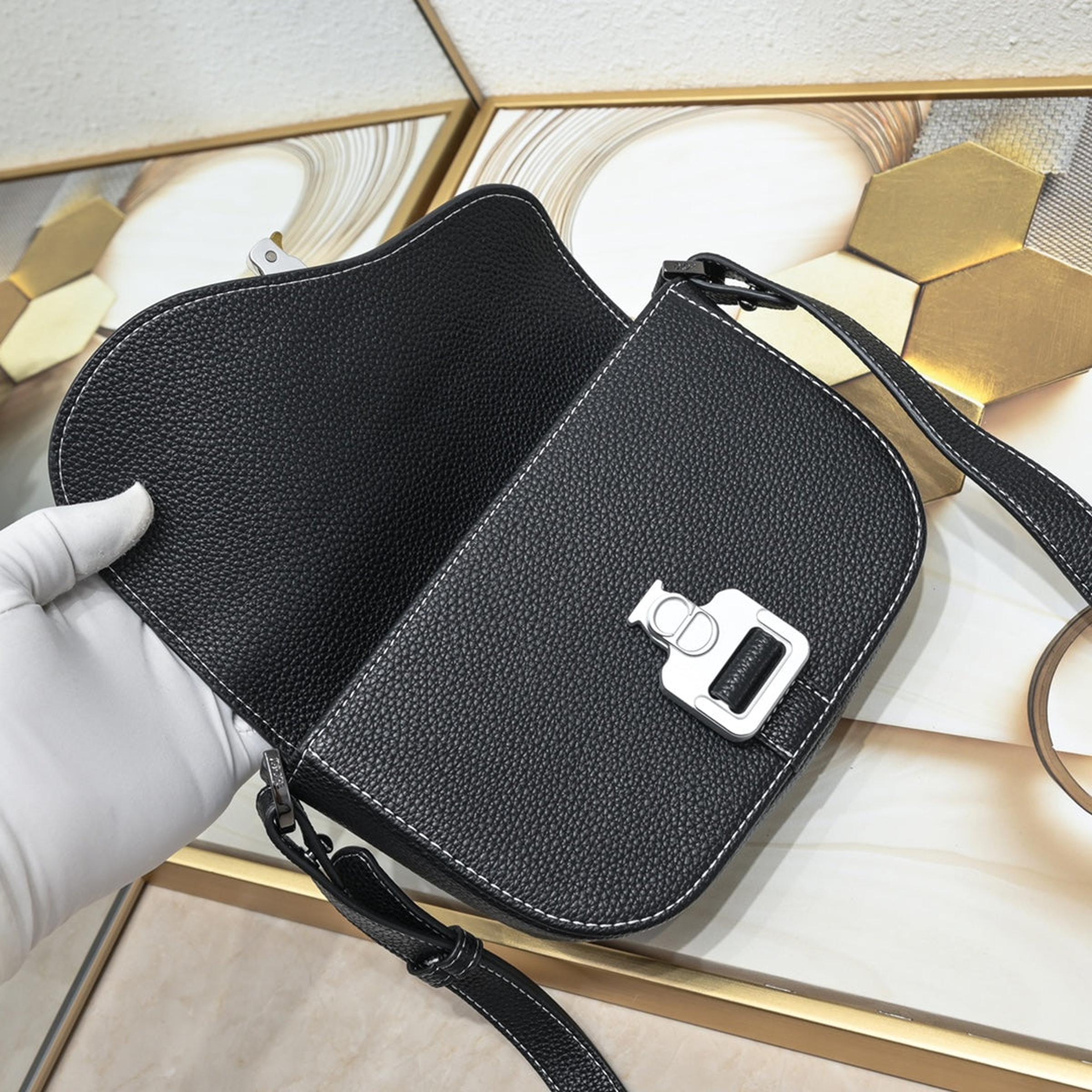 Black Real Leather Mini Saddle Messenger Bag