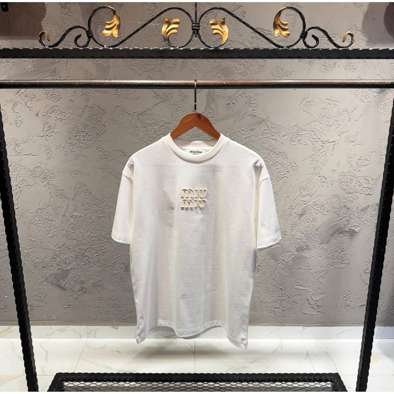 White Oversized T-Shirt with Embroidered Logo